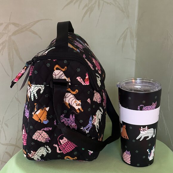 VERA BRADLEY HERDING CATS LUNCH CROSSBODY BAG + STAINLESS TUMBLER (SET):NWT CAT - Picture 5 of 13